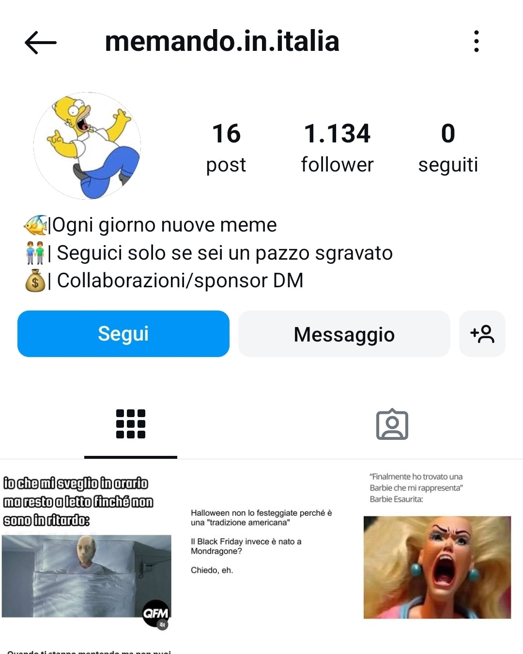 Pagina meme @memando.in.italia