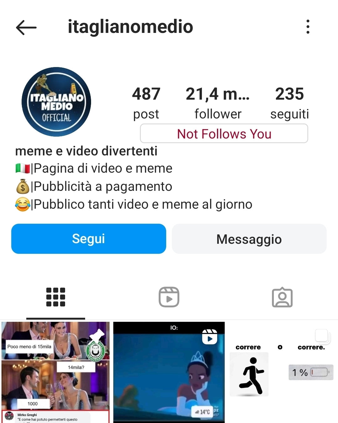 Pagina meme @itaglianomedio