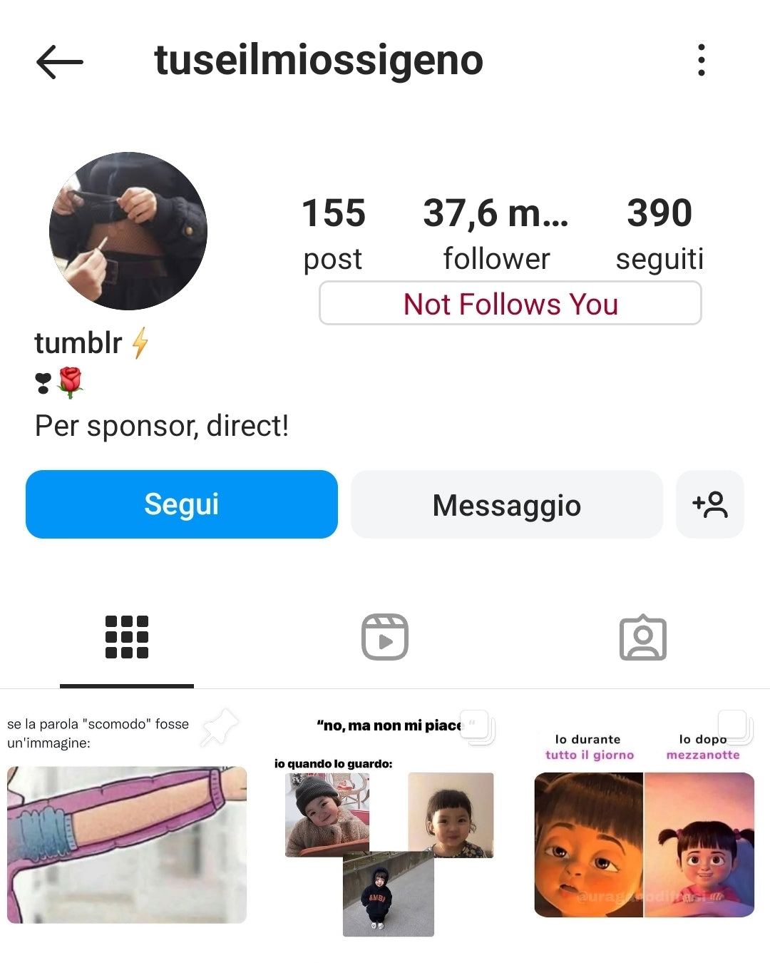 Pagina meme/tumblr @tuseilmiossigeno